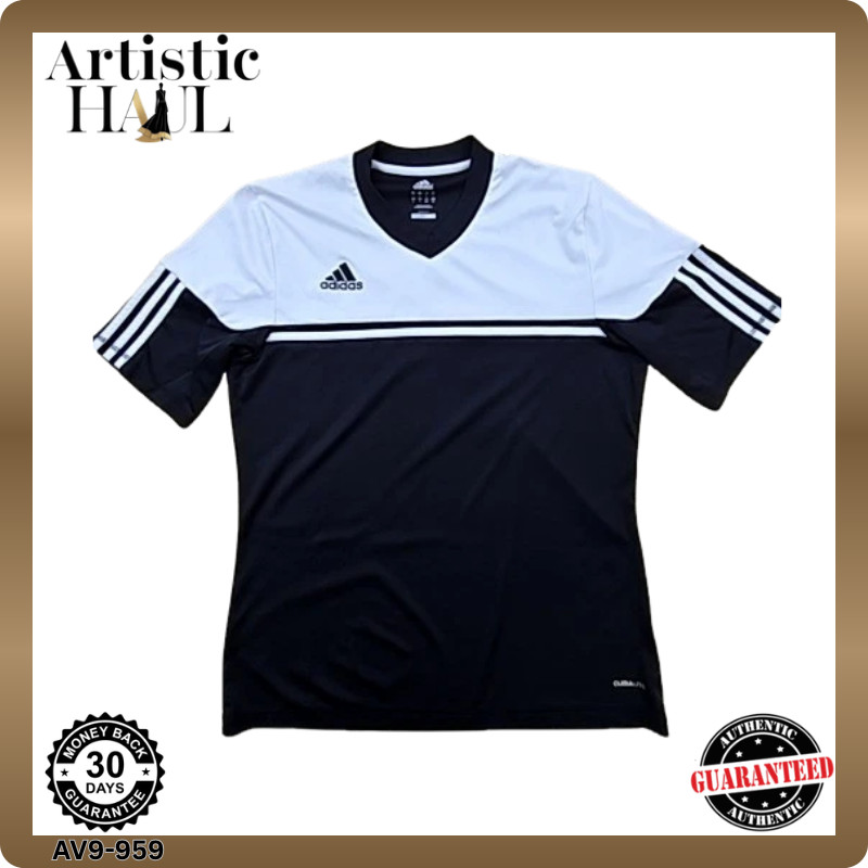 Camiseta de fútbol Adidas para mujer negra blanca Climacool L con cuello en V