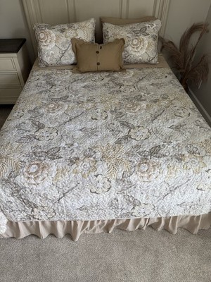 Lush Decor Full/Queen Beige/Brown Floral Quilt & 2 Shams-EUC!