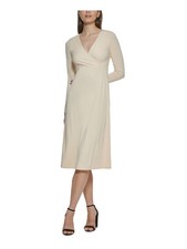 KENSIE DRESSES Womens Beige Knit Long Sleeve Below The Knee A-Line Dress S