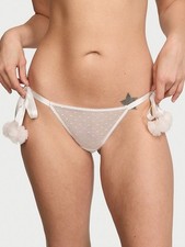 NWT Victoria  s Secret Bridal Tulle Ruffle Pom-Pom String Bikini Panty Size Small