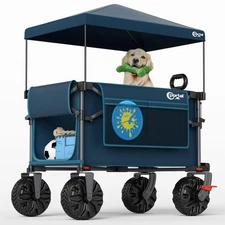 350L Collapsible Wagon Cart with Removable Canopy, 270LB Folding Utility Cart...