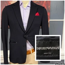 Emporio Armani Blazer Mens 40R Slim Fit Viscose Blend Jersey Stretch Dark Navy