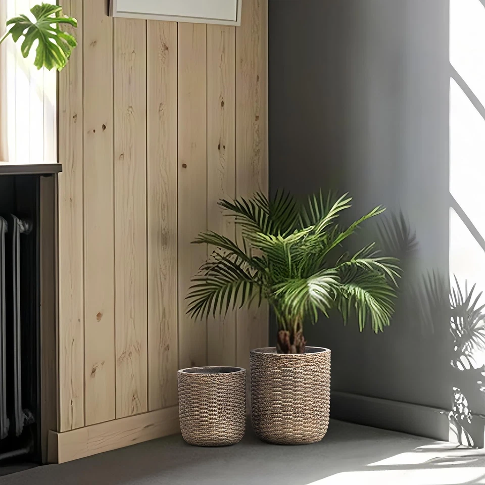 Juego de 2 jardineras de hormigón, las jardineras para plantas de exterior, 14,5 y 12 pulgadas po... Foto 2 de 4