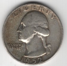 1952 D QUARTER 90% SILVER 25 CENTS DENVER MINT UNITED STATES OF AMERICA USA 25¢