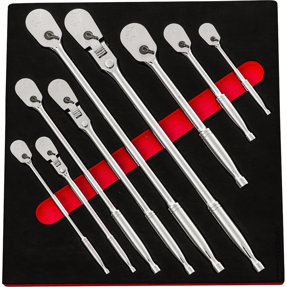 Ratchet Master Set 90T 9 Pcs 1/4""/ 3/8""/1/2"" Long, Flex & Standard BOXO BX849-R2