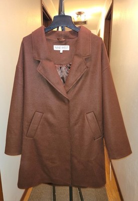 Nine West Women's Large Rust Brown Relaxed Fit Wool-Blend Coat BNWT