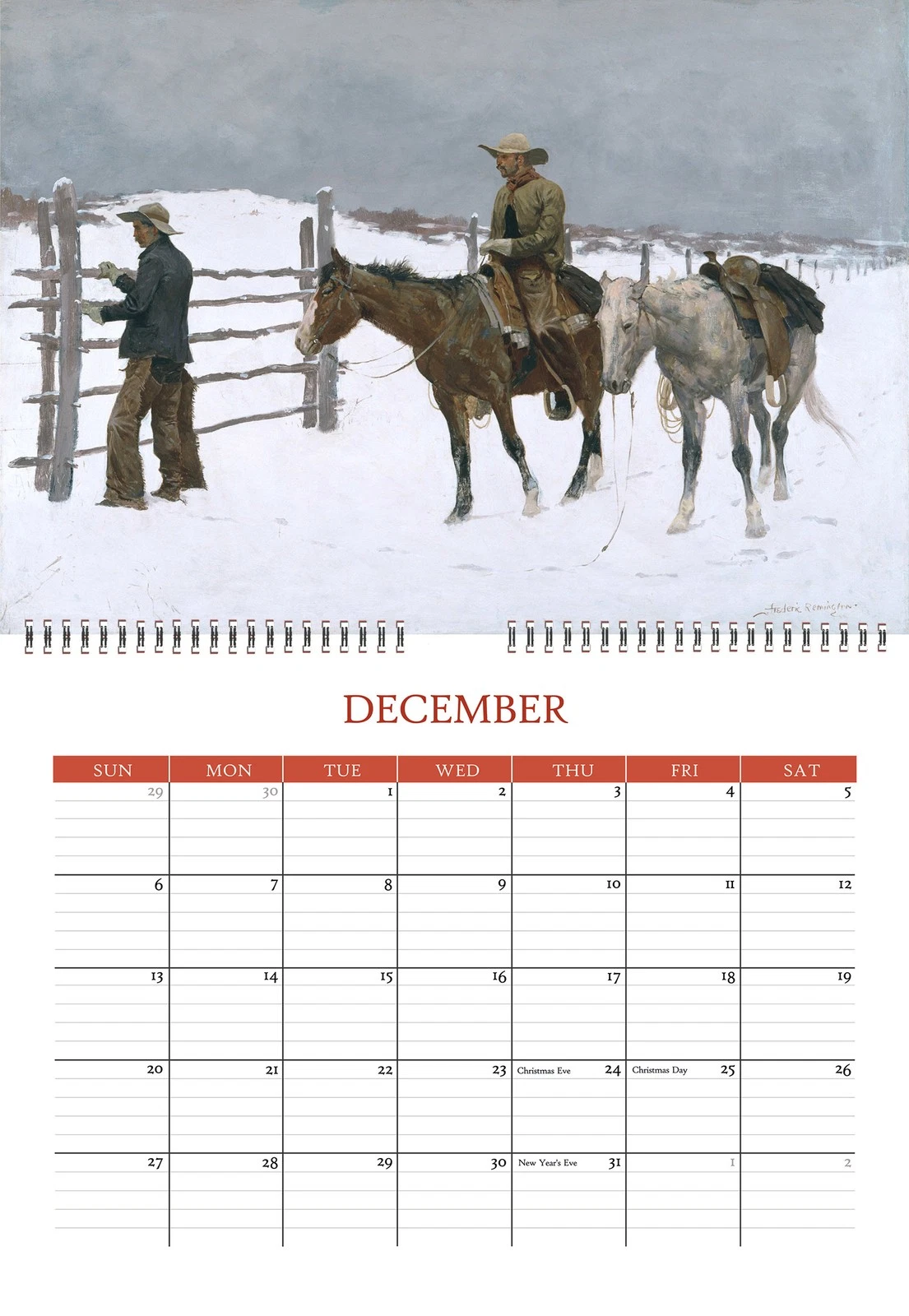 2026 Wall Calendar Vintage Wild West Art Frederic Remington