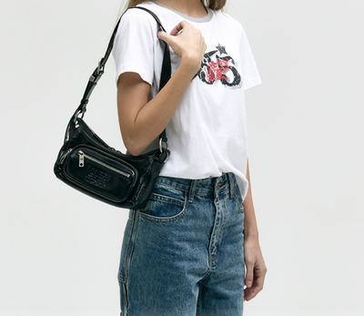 Marge Sherwood Outpocket Hobo Mini Black Glossy Leather Shoulder