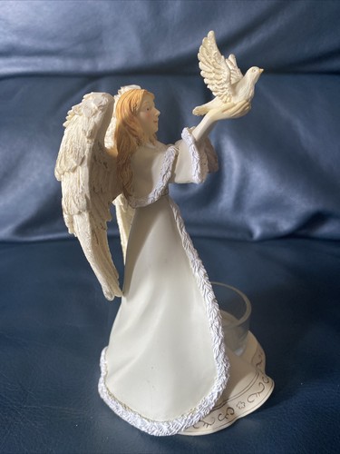 Yankee Candle Angel Holding Dove "Bless This House" Tea Lite holder - 2011 6” - Picture 3 of 10