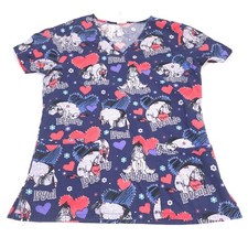 Disney Eeyore Scrub Top Womens XS Blue Winnie the Pooh Hearts Short Sleeve