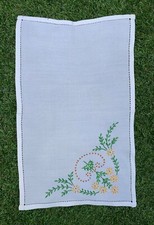 Vintage Hand-Embroidered Floral Cotton Tray C...
