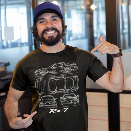 RX-7 Savanna R2 JDM Sportwagen Herren T-Shirt Blueprint Automotive Cotton Tee - Bild 2 von 6