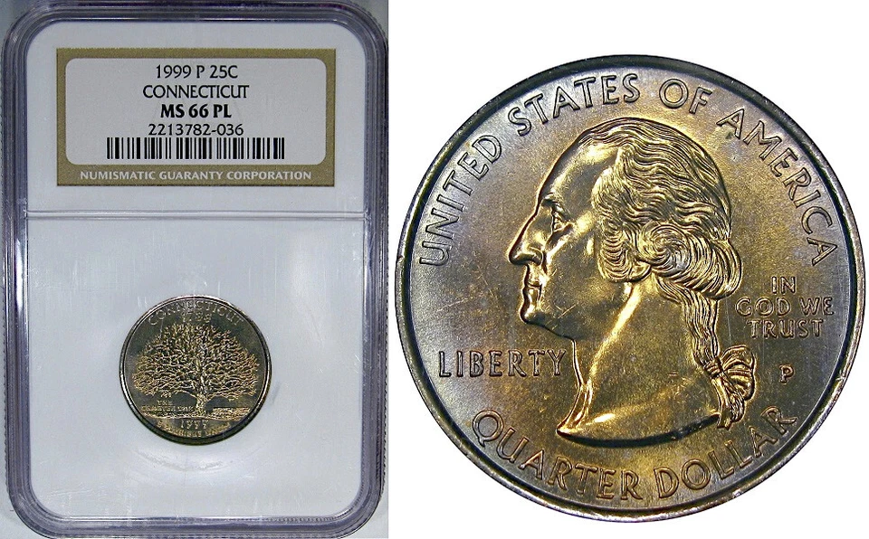 1999-P 25C NGC MS66PL PROOFLIKE CONNECTICUT ~ RARE POP 4/4 COLORFUL! - Image 2 of 4