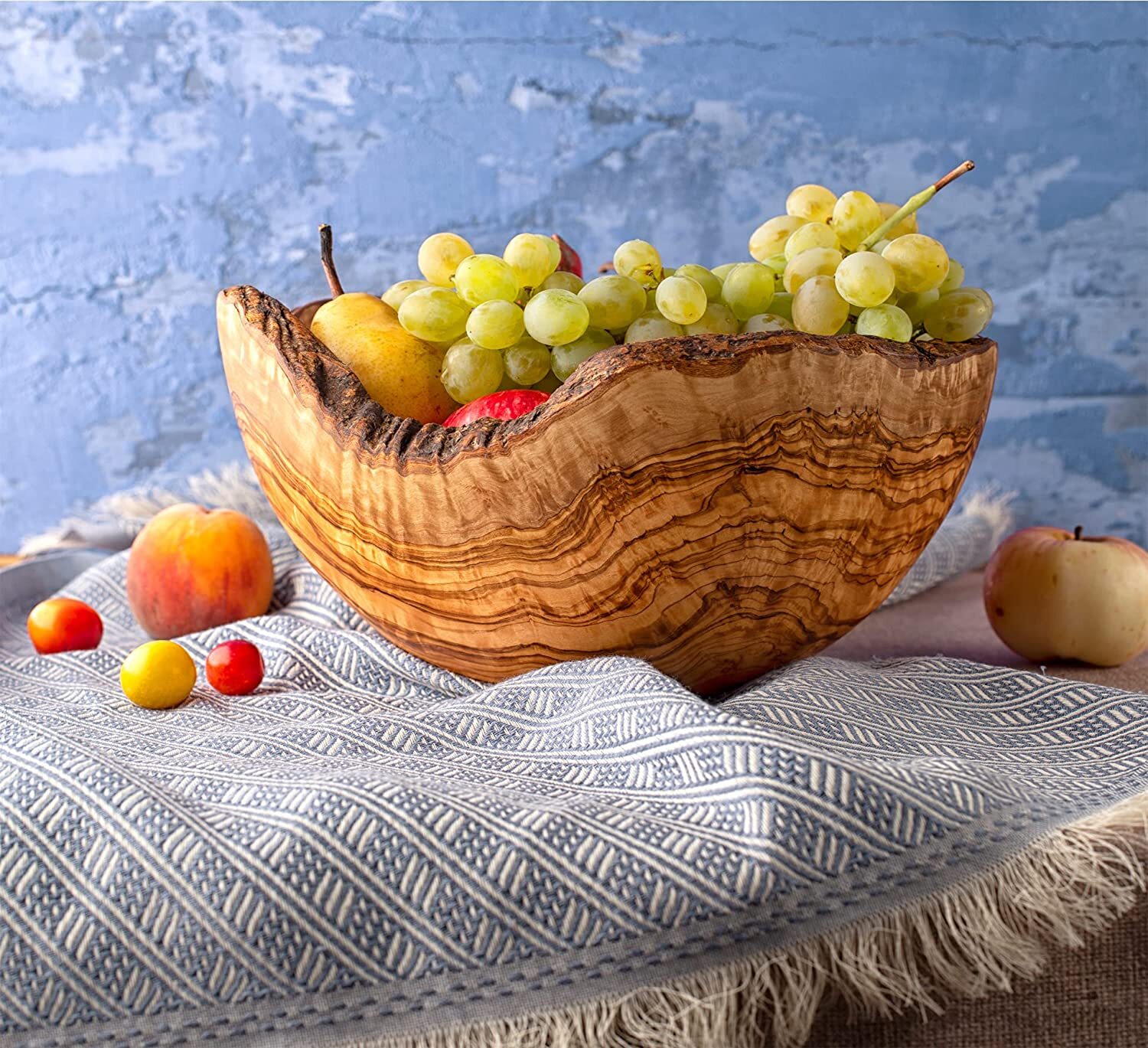Large Olive Wood Fruit Bowl, Decorative Wooden Bowl for Serving