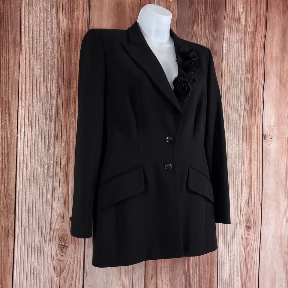 Escada Womens Size 36 Black Floral Two Button Notch Lapel Wool Blazer Jacket - Image 3 of 4