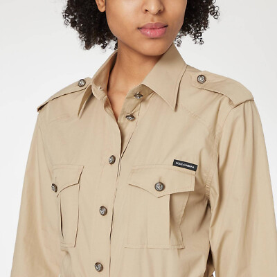 DOLCE & GABBANA Popeline Safari Shirt, Logo-Details, IT 42, Neu