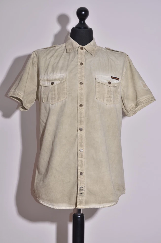 Camisa de algodón a presión con cuello corto Alpha Industries para hombre talla L Foto 2 de 4