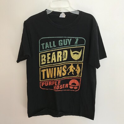 Port & Company Men's Small Black T-shirt Tall Guy Beard Twins Purple Hoser