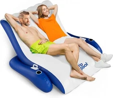 Inflatable 1-2 Person Pool Lounge Float, Cup Holders, Ergonomic, PVC, 600lb Cap