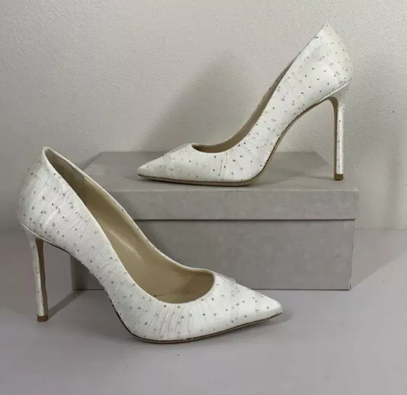 NEW Jimmy Choo Romy 100 High Heel Pointed Pumps White Size 40 Wedding Shoes