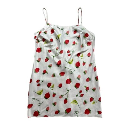 Parade Women White Strawberry Print Satin Slip Mini Dress M | eBay