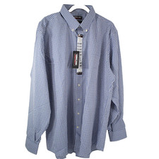 Kirkland Original Fit Long Sleeve Shirt Mens 17.5-36/37 Cotton Blue Check NEW