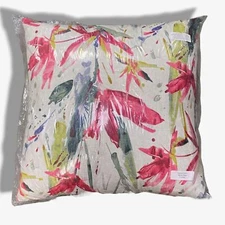 $251 D.V. KAP HOME White Marlot Fuchsia Floral Textured Linen Decorative Pillow