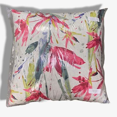 $251 D.V. KAP HOME White Marlot Fuchsia Floral Textured Linen Decorative Pillow