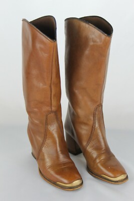 Lederstiefel Damenstiefel cognac braun Messing 36 Leder 1980er TRUE  VINTAGE