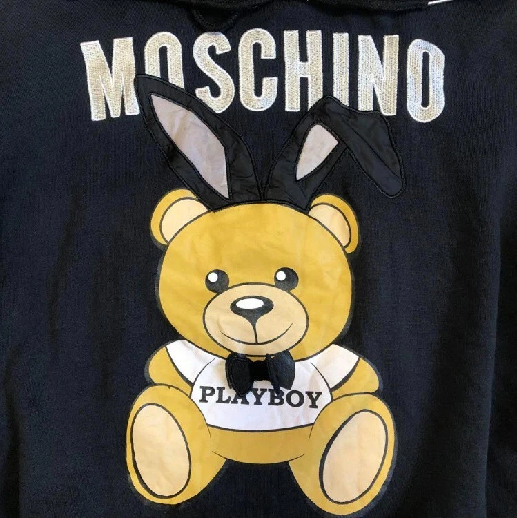 MOSCHINO Couture! x PLAY BOY Felpa con Cappuccio Orsetto Coniglietto 100% Cotone Nero L