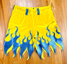 Men's Pro Wrestling Baggy Shorts Yellow Velvet & Blue Snake Pleather Sz XXL