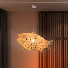 Rattan Chandelier Fish Shape Lantern Chandelier Fixture Hanging Ceiling Lamp