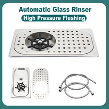 Automatic Glass Rinser High Pressure Multi-angle Flushing W/Drainboard Stainless