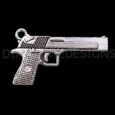 5 Pcs - Tibetan Silver 34mm Pistol Gun Charm Pendant Jewellery Police Guns G102
