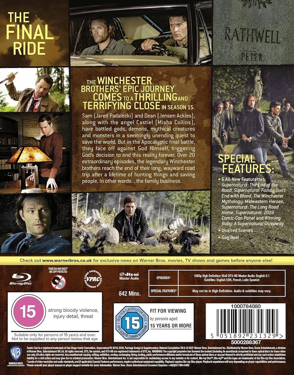 SUPERNATURAL COMPLETE SERIES 15 BLU RAY 15th Fifteenth Season
