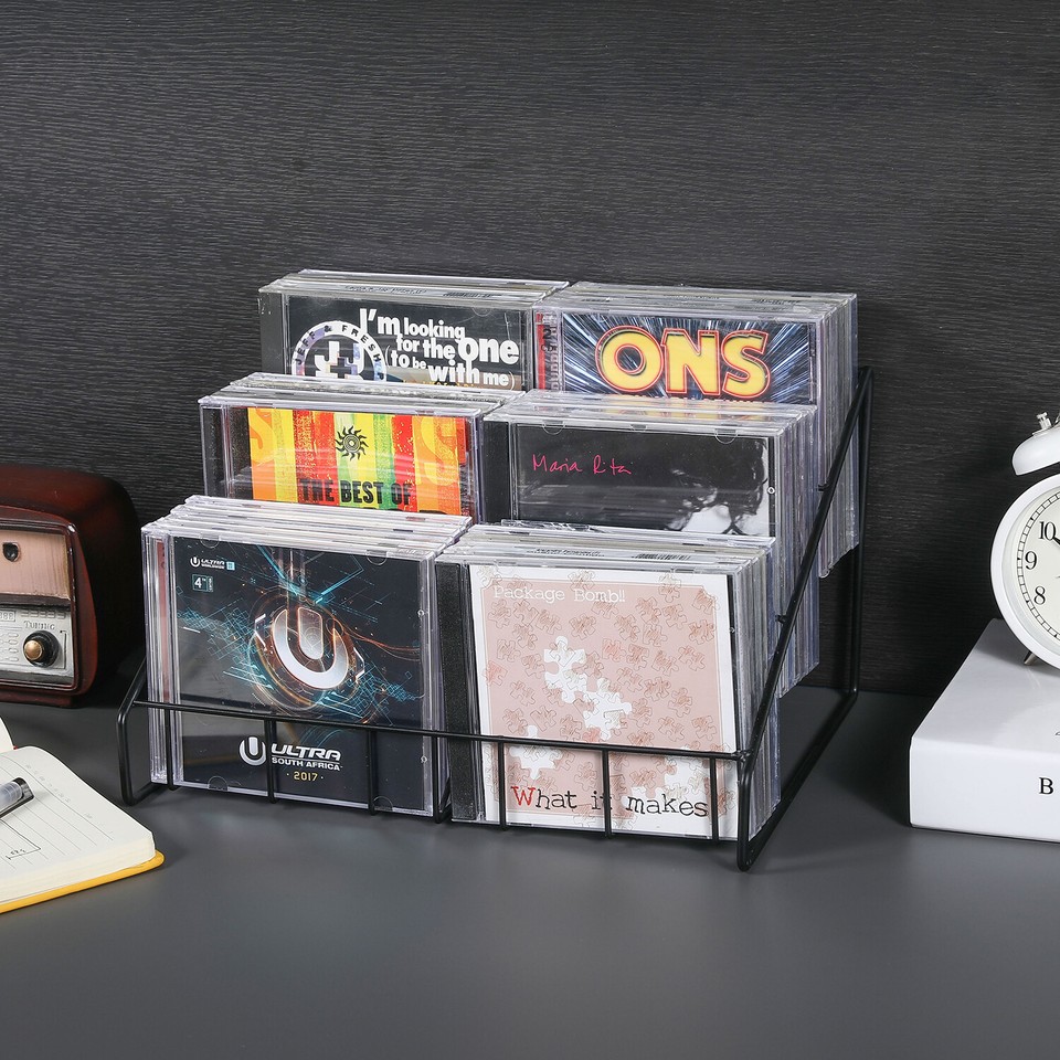 Matte Black Metal Wire CD Holder Storage Stand, 3 Tier Media Jewel Case ...