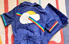 Vintage Short Sleeve Coveralls Rainbow Design Wide / Flare legs size small