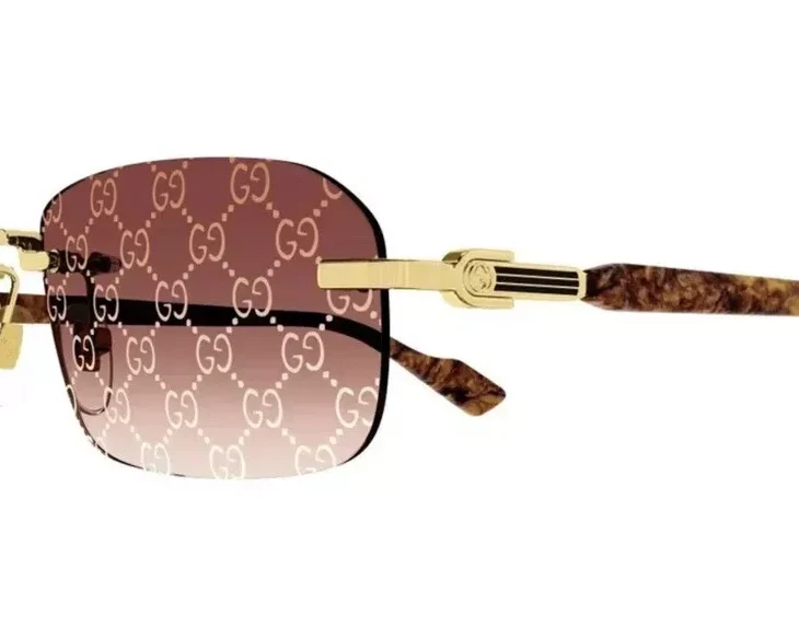 Gafas de sol Gucci GG 1221S 004 cuadradas sin montura doradas con lente con logotipo marrón nuevas 56 mm Foto 3 de 4