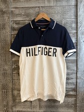 Tommy Hilfiger Collared Polo Shirt White Blue Men s Size M Good Condition