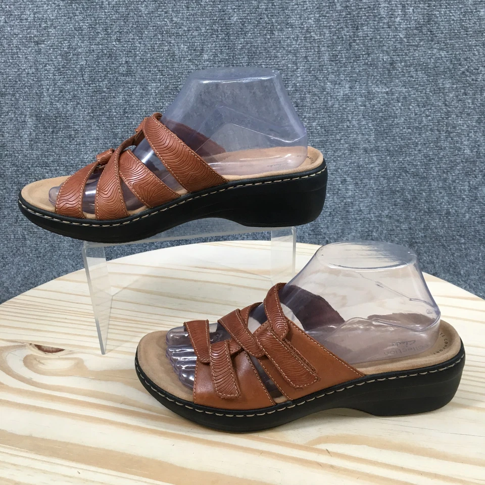 Clarks Sandals Women 8.5M Merliah Karli Slide Brown Slip On Wedge Heels 26158235 - Image 2 of 4