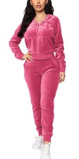Velour Tracksuit Womens Two Piece Outfits Long Sleeve Zip Up Crop Tops and Lo...