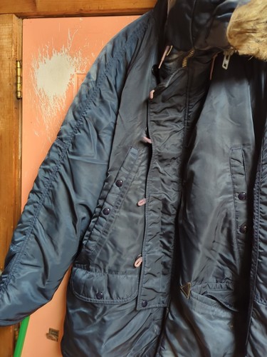 Vintage Military Parka Jacket N3-B Mens Sz 44 Blue Snorkel Fur Zip - Picture 9 of 13