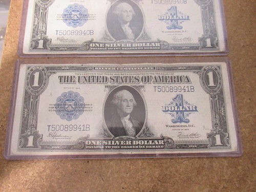 1923 $1 SILVER CERTIFICATES, 2 CONSECUTIVE NOTES #5-00-8-99-40/1, HORSE BLANKETS - Picture 5 of 8