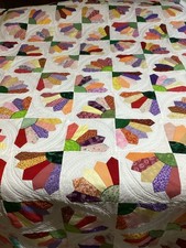 Handmade scrap Dresden Plate queen size quilt