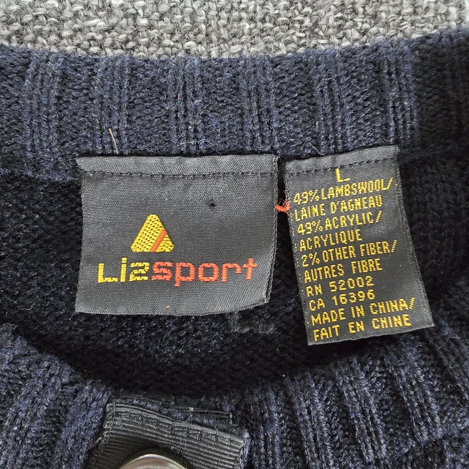 Cárdigan Suéter De Colección Liz Sport Mezcla Lana de Cordero Negro Talla Grande Bolsillos Foto 3 de 4