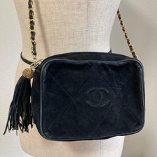 CHANEL Matelass CC Mark Chain Shoulder Bag Fringe Tassel Suede USED Auth #S3344
