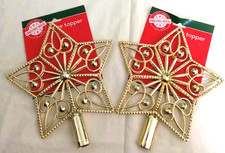 lot 2 SEASONAL GOODS CHRISTMAS HOUSE 9.5" T 8.5" W Plastic Goldtone Tree Topper