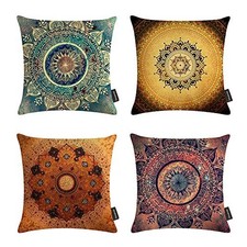 Boho Decorative Set of 4 Throw Pillow Covers Cushion Cover Throw Floral Print...