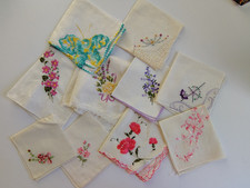 10 Vintage Handkerchiefs Mostly Embroidered with Flowers, Butterflies... Read