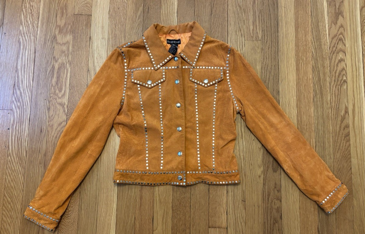 VTG Y2K Bebe Studded Leather Jacket Suede Brown Orange Buffy